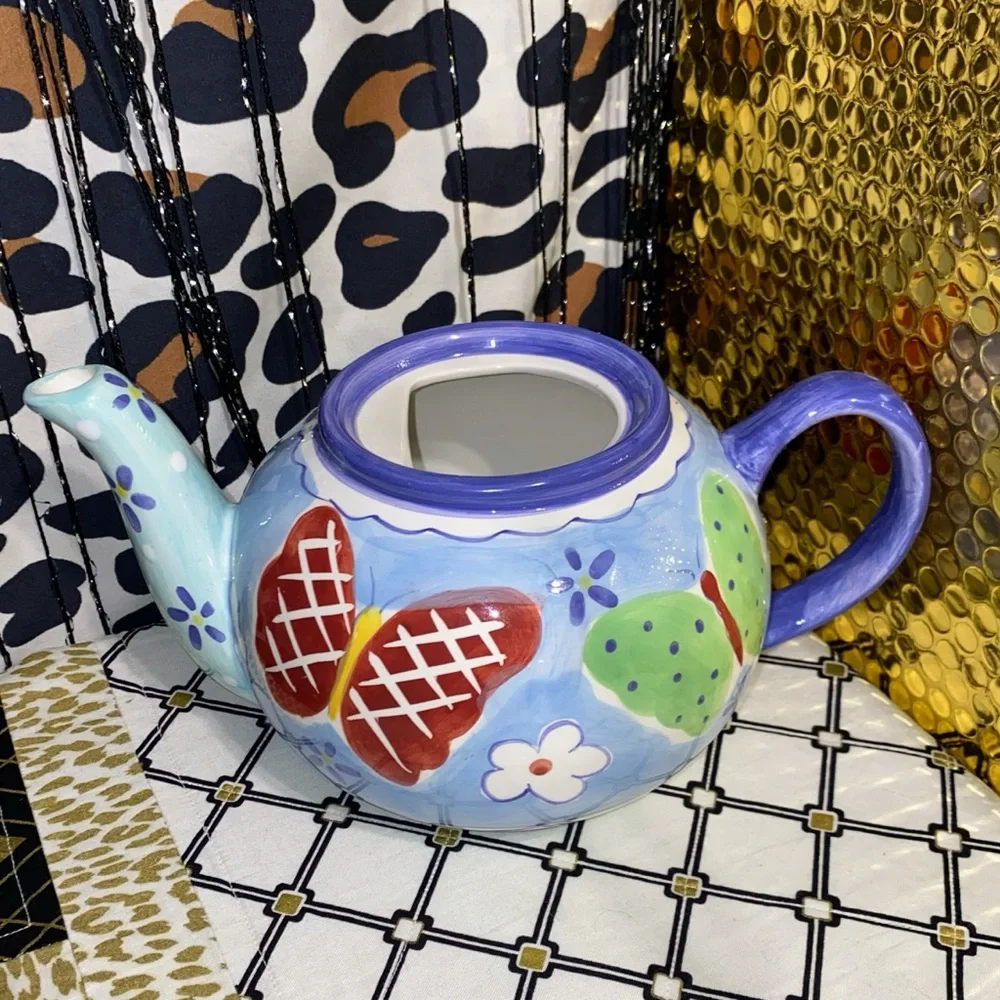 MILSON & LOUIS HAND PAINTED BUTTERFLY TEAPOT